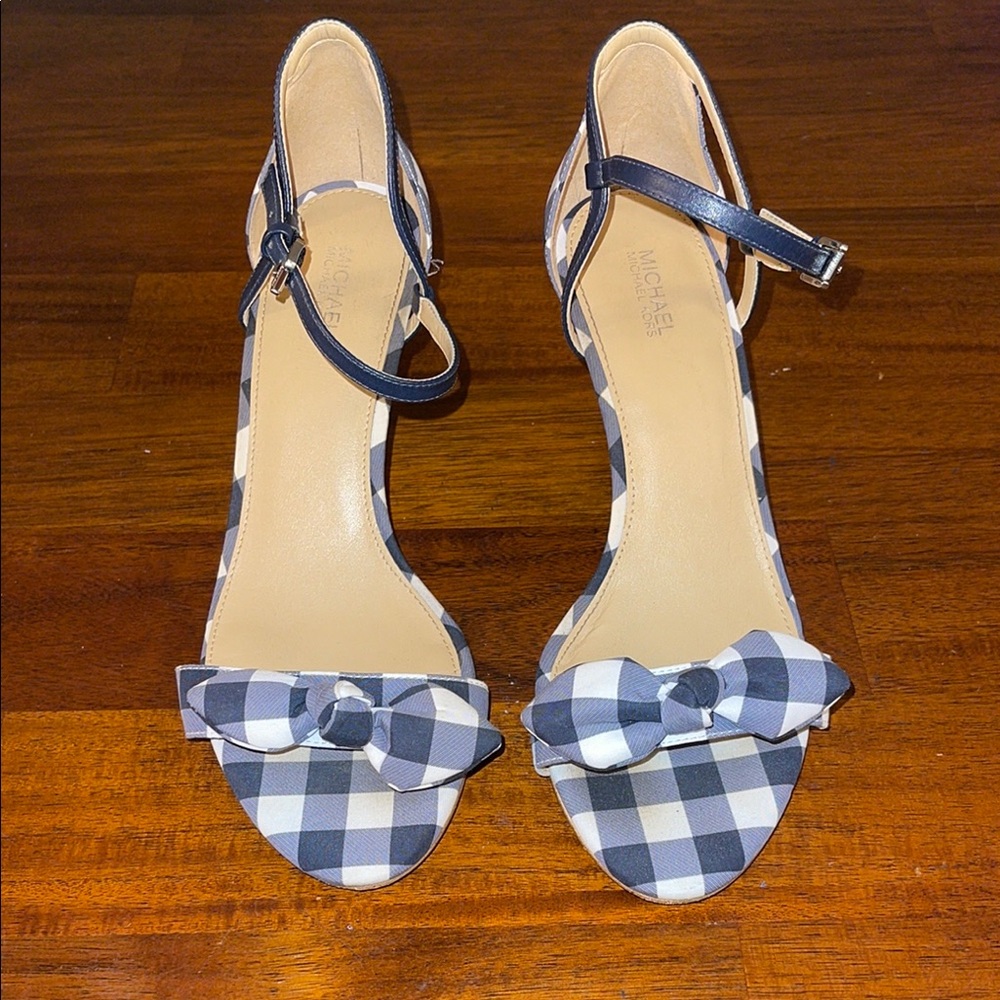 Michael Michael Kors Womens Pippa Leather Open Toe heels. Size 8.5M. Checkered - Picture 3 of 15
